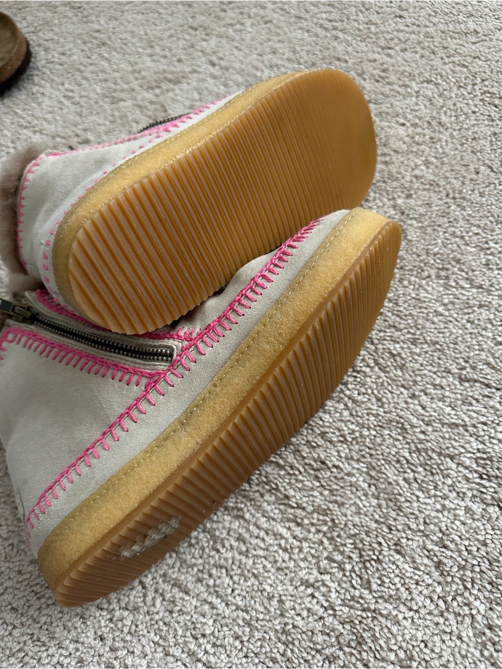 Cozy Cream Ankle Boot with Pink Stitching - Picture 4 of 5